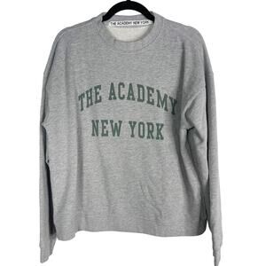 The Academy New York Medium Heather Gray Green Logo Crew Neck Sweatshirt Cotton